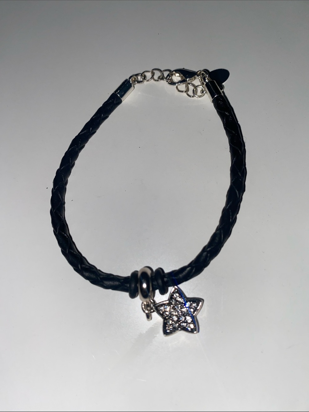 Black Braided Leather Bracelet with Star Charm